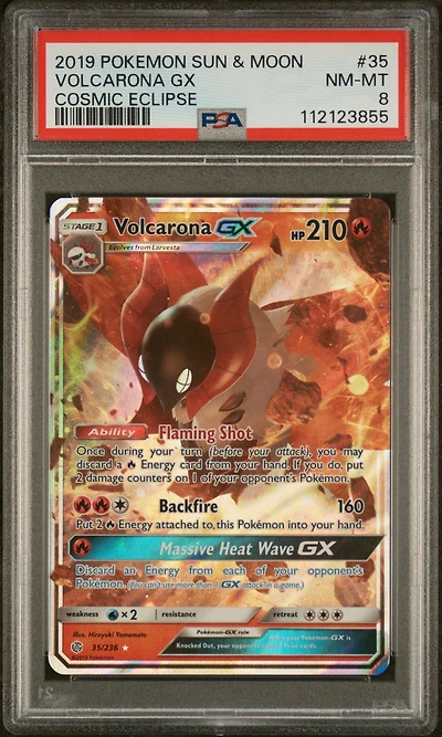 2019 Pokemon Sun & Moon Cosmic Eclipse 35 Volcarona Gx PSA 8