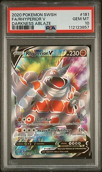 2020 Pokemon Sword & Shield Darkness Ablaze 181 Full Art/rhyperior V PSA 10