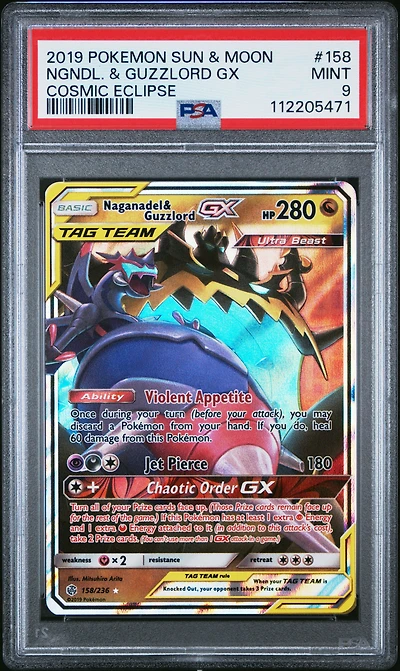 2019 Pokemon Sun & Moon Cosmic Eclipse 158 Naganadel & Guzzlord Gx PSA