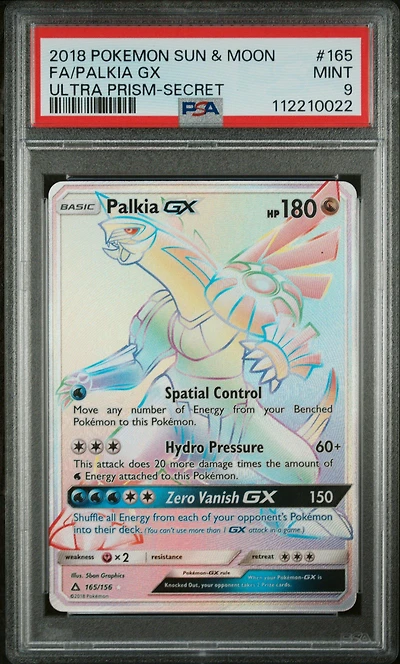 2018 Pokemon Sun & Moon Ultra Prism 165 Full Art/palkia Gx Secret PSA 9