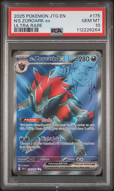 2025 Pokemon Jtg En-journey Together 175 N's Zoroark Ex Ultra Rare PSA