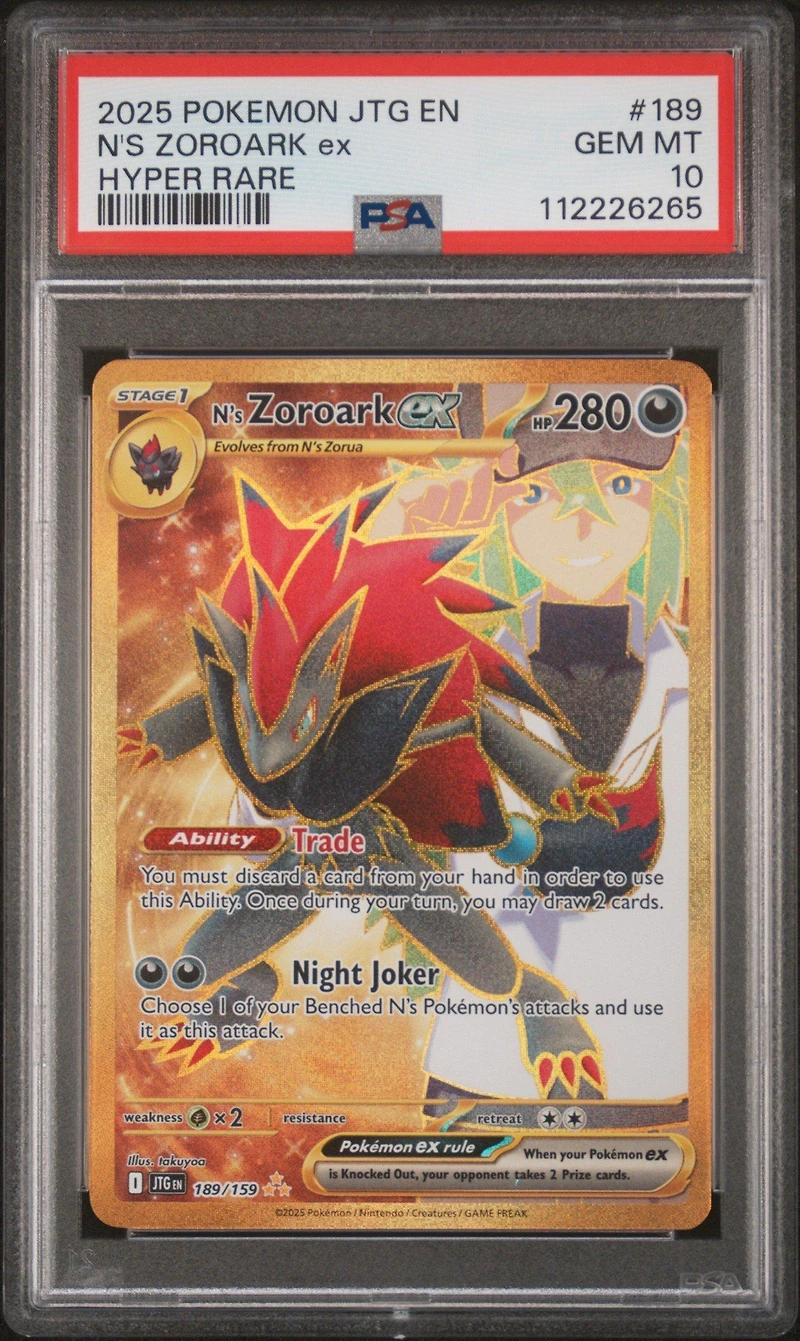 2025 Pokemon Jtg En-journey Together 189 N's Zoroark Ex Hyper Rare PSA
