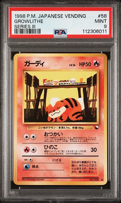 1998 Pokemon Japanese Vending 58 Growlithe Series Iii PSA 9