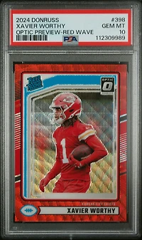2024 Panini Donruss 398 Xavier Worthy Optic Preview-red Wave PSA 10