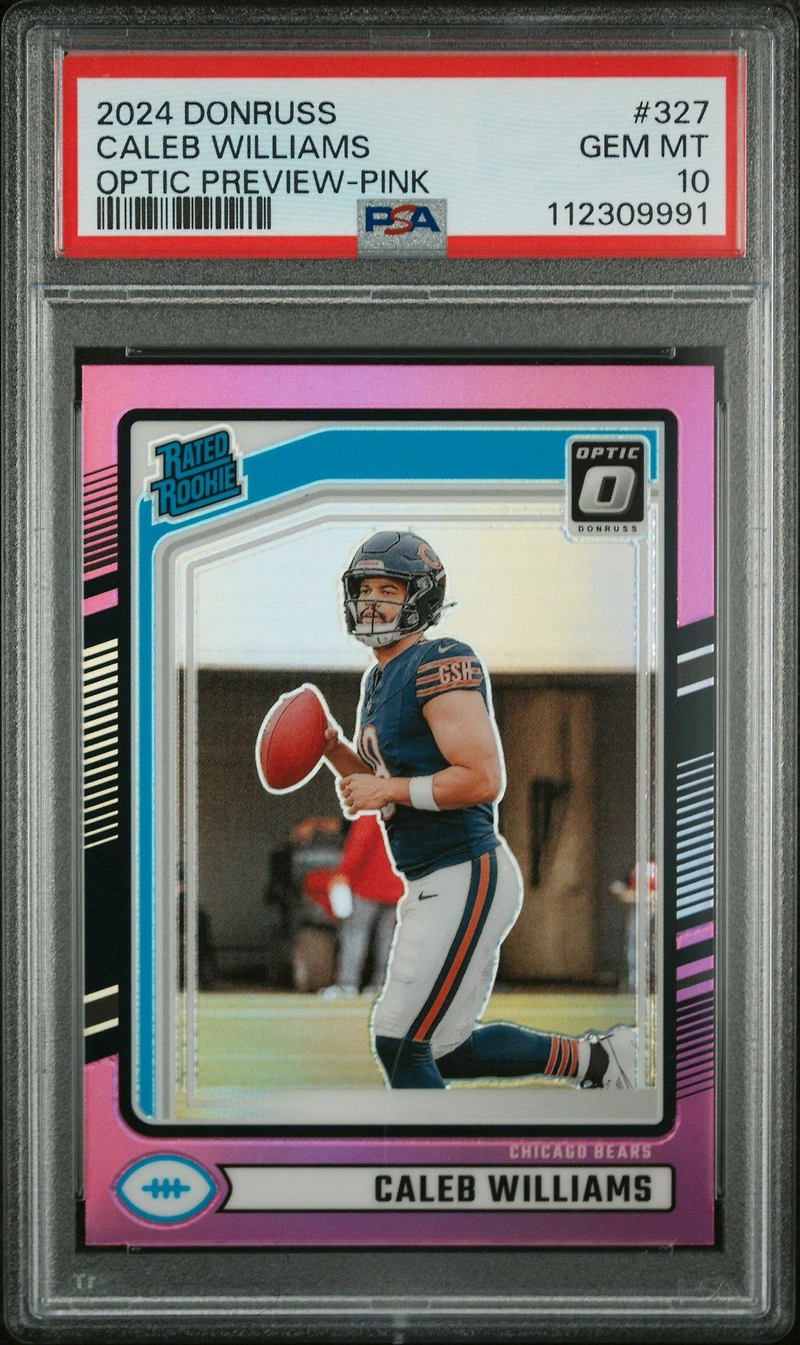 2024 Panini Donruss 327 Caleb Williams Optic Preview-pink PSA 10