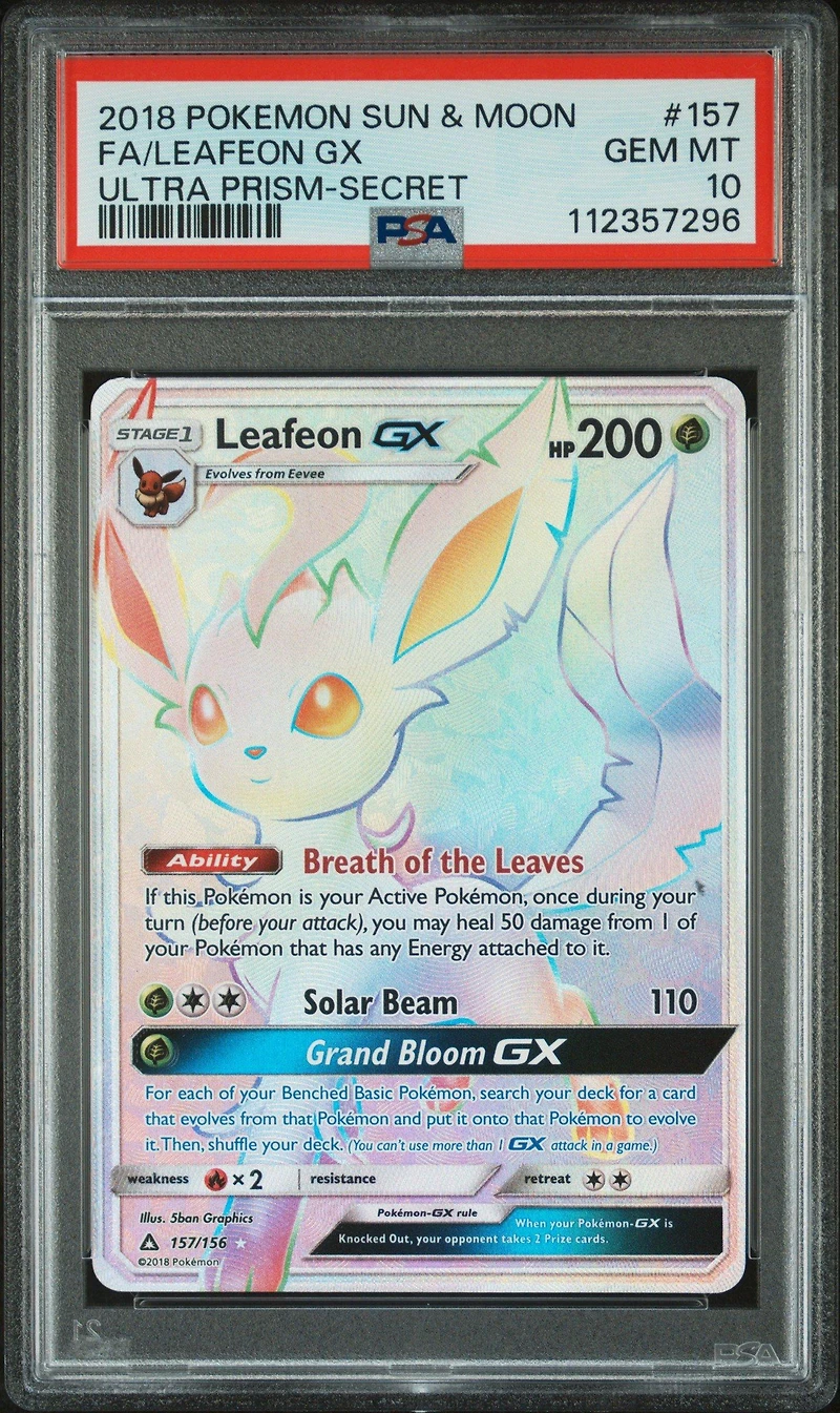 2018 Pokemon Sun & Moon Ultra Prism 157 Full Art/leafeon Gx Secret PSA