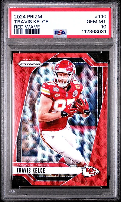 2024 Panini Prizm 140 Travis Kelce Red Wave PSA 10