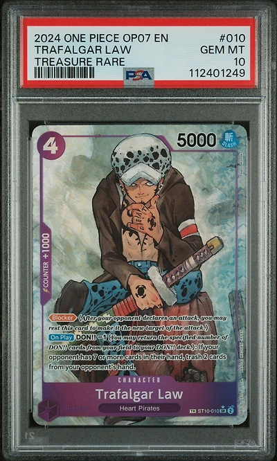 2024 One Piece Op07-500 Years In The Future 010 Trafalgar Law Treasure Rare PSA 10