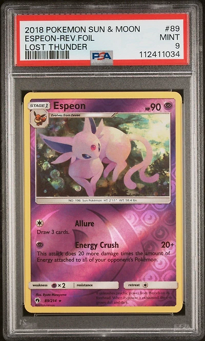 2018 Pokemon Sun & Moon Lost Thunder 89 Espeon-reverse Foil PSA 9