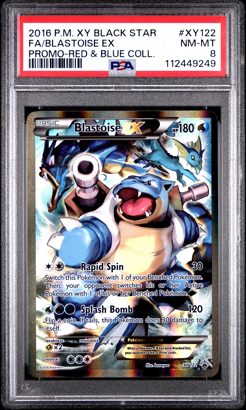 2016 Pokemon Xy Black Star Promo Xy122 Full Art/blastoise Ex Red & Blue Collection PSA 8