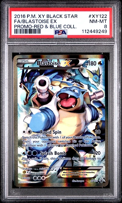 2016 Pokemon Xy Black Star Promo Xy122 Full Art/blastoise Ex Red & Blue Collection PSA 8