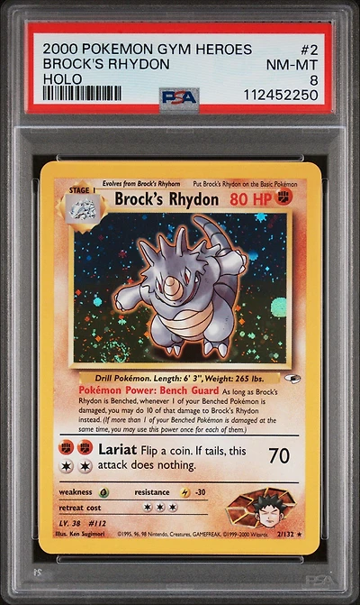 2000 Pokemon Gym Heroes 2 Brock's Rhydon Holo PSA