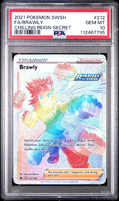 2021 Pokemon Sword & Shield Chilling Reign 212 Full Art/brawly Secret PSA 10