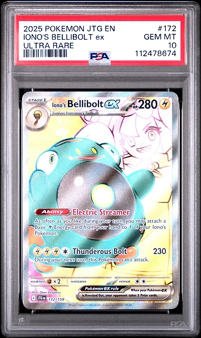 2025 Pokemon Jtg En-journey Together 172 Iono's Bellibolt Ex Ultra Rare PSA