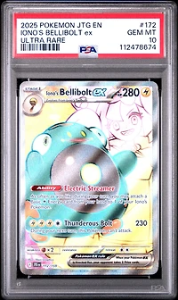 2025 Pokemon Jtg En-journey Together 172 Iono's Bellibolt Ex Ultra Rare PSA