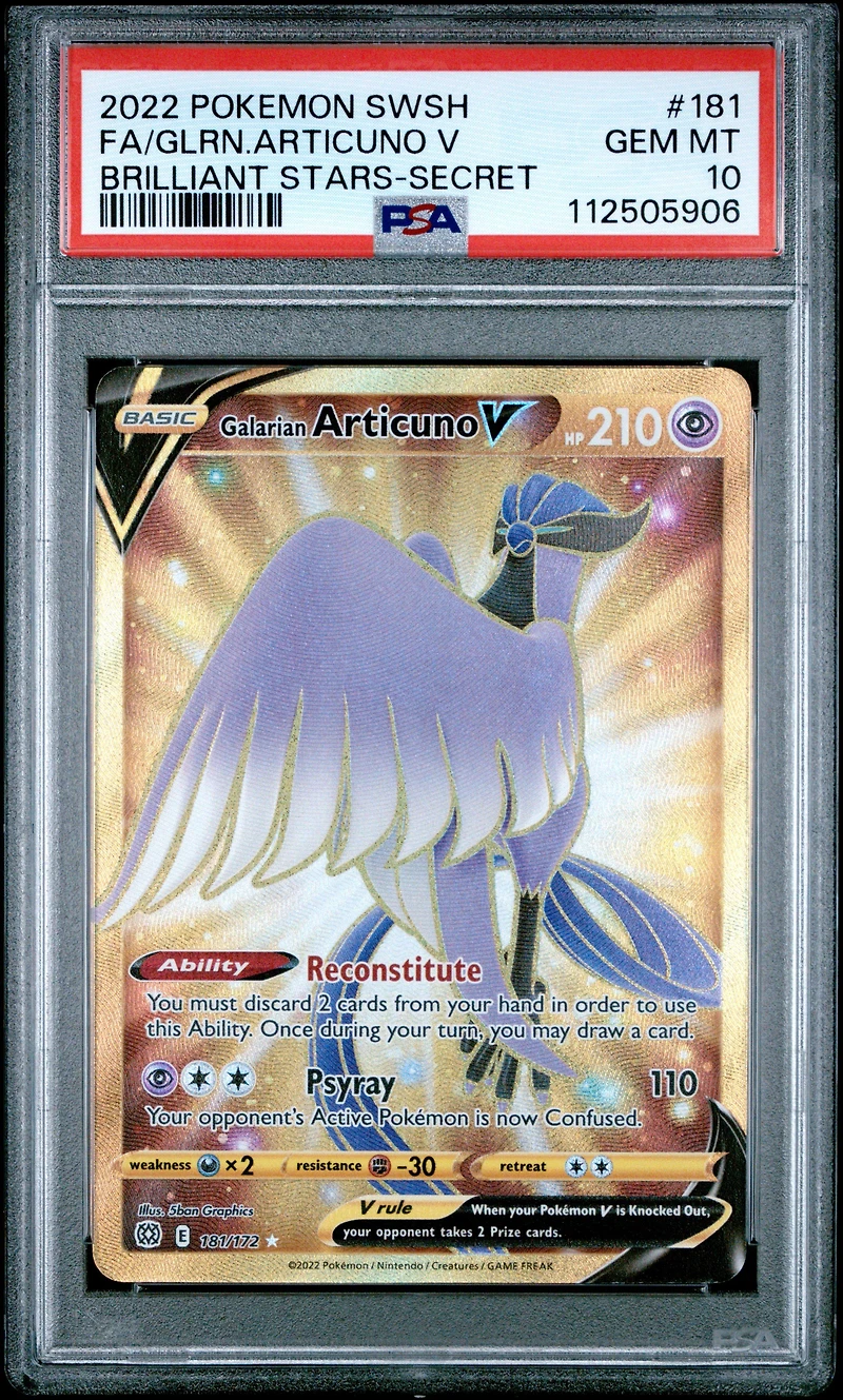 2022 Pokemon Sword & Shield Brilliant Stars 181 Full Art/galarian Articuno V Secret PSA