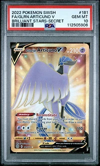 2022 Pokemon Sword & Shield Brilliant Stars 181 Full Art/galarian Articuno V Secret PSA