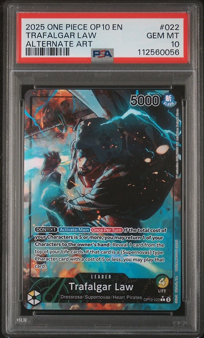 2025 One Piece Op10-royal Blood 022 Trafalgar Law Alternate Art PSA 10