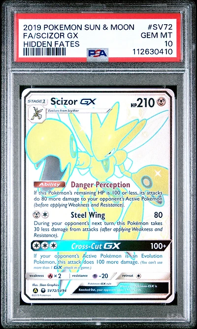 2019 Pokemon Sun & Moon Hidden Fates Sv72 Full Art/scizor Gx PSA