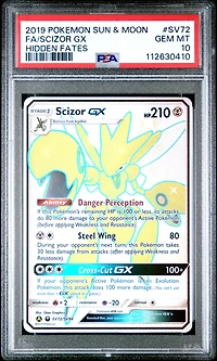 2019 Pokemon Sun & Moon Hidden Fates Sv72 Full Art/scizor Gx PSA