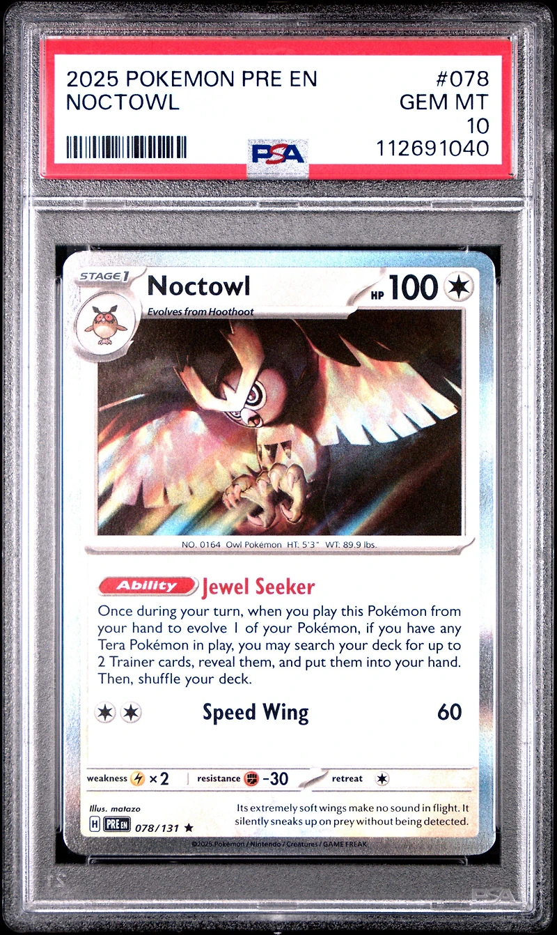 2025 Pokemon Pre En-prismatic Evolutions 078 Noctowl PSA 10
