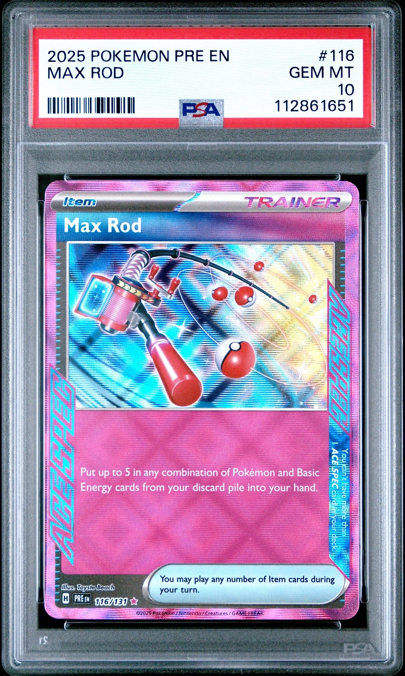 2025 Pokemon Pre En-prismatic Evolutions 116 Max Rod PSA 10