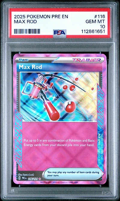2025 Pokemon Pre En-prismatic Evolutions 116 Max Rod PSA 10