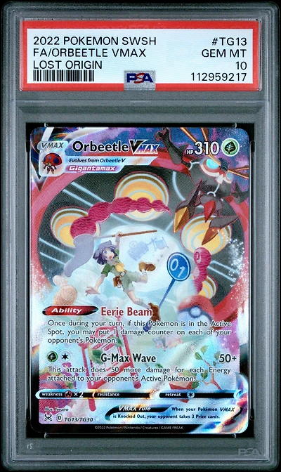 2022 Pokemon Sword & Shield Lost Origin Tg13 Full Art/orbeetle Vmax PSA 10