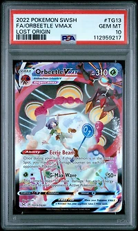 2022 Pokemon Sword & Shield Lost Origin Tg13 Full Art/orbeetle Vmax PSA 10
