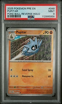 2025 Pokemon Pre En-prismatic Evolutions 048 Pupitar Poke Ball Reverse Holo PSA 9