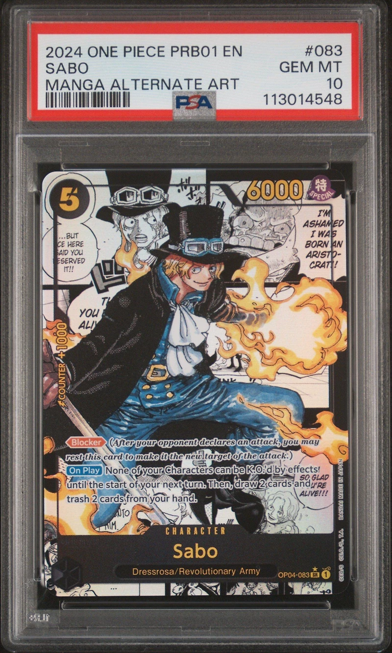 2024 One Piece Prb01-premium Booster -one Piece Card The Best- 083 Sabo Manga Alternate Art PSA 10