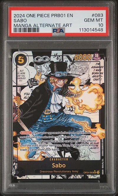 2024 One Piece Prb01-premium Booster -one Piece Card The Best- 083 Sabo Manga Alternate Art PSA 10