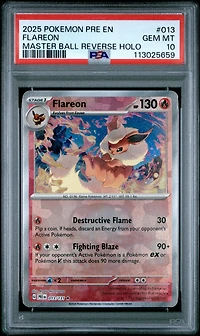 2025 Pokemon Pre En-prismatic Evolutions 013 Flareon Master Ball Reverse Holo PSA 10