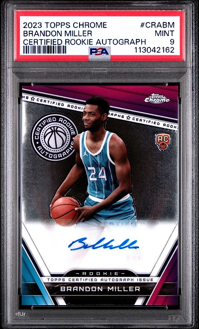 2023 Topps Chrome Certified Rookie Autographs Crabm Brandon Miller PSA 9