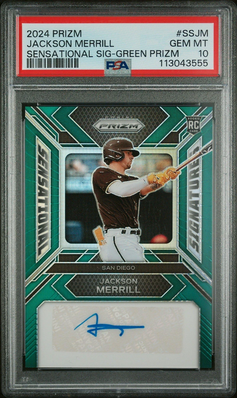 2024 Panini Prizm Sensational Signatures Ssjm Jackson Merrill Green Prizm PSA 10