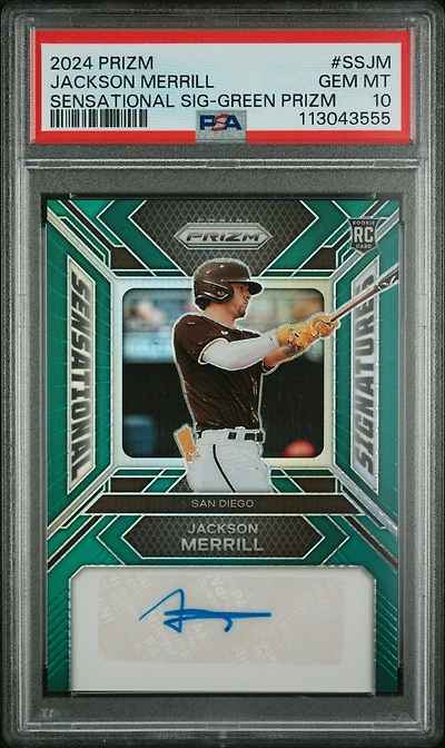 2024 Panini Prizm Sensational Signatures Ssjm Jackson Merrill Green Prizm PSA 10