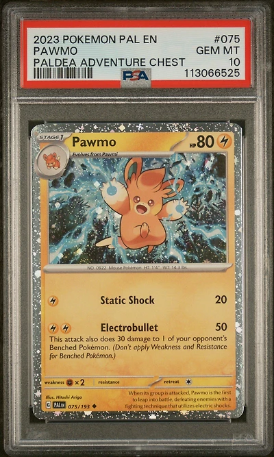2023 Pokemon Pal En-paldea Evolved 075 Pawmo Paldea Adventure Chest PSA 10