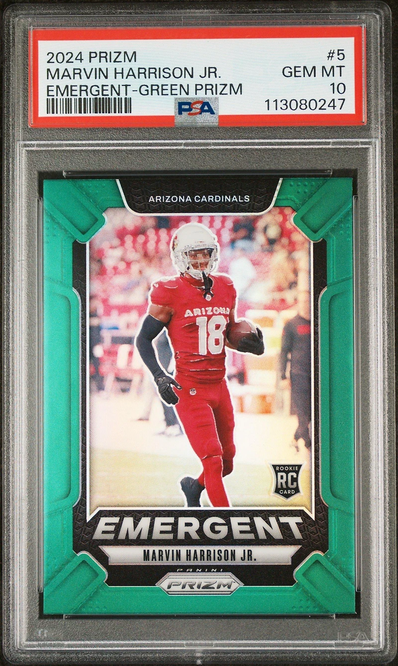 2024 Panini Prizm Emergent 5 Marvin Harrison Jr. Green Prizm PSA 10