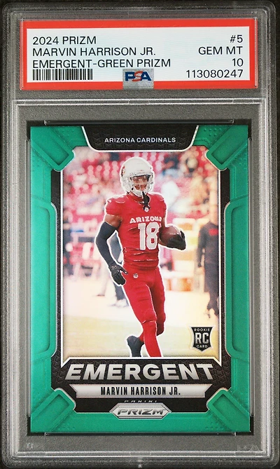 2024 Panini Prizm Emergent 5 Marvin Harrison Jr. Green Prizm PSA 10