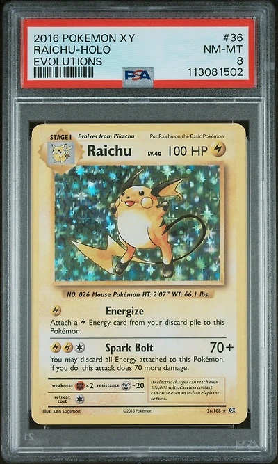 2016 Pokemon Xy Evolutions 36 Raichu-holo PSA 8