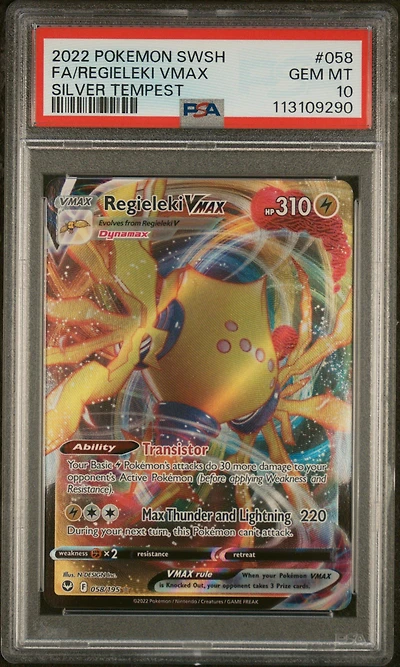 2022 Pokemon Sword & Shield Silver Tempest 058 Full Art/regieleki Vmax PSA 10