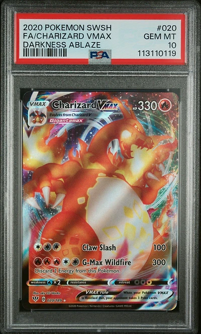 2020 Pokemon Sword & Shield Darkness Ablaze 020 Full Art/charizard Vmax PSA 10