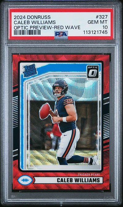 2024 Panini Donruss 327 Caleb Williams Optic Preview-red Wave PSA 10