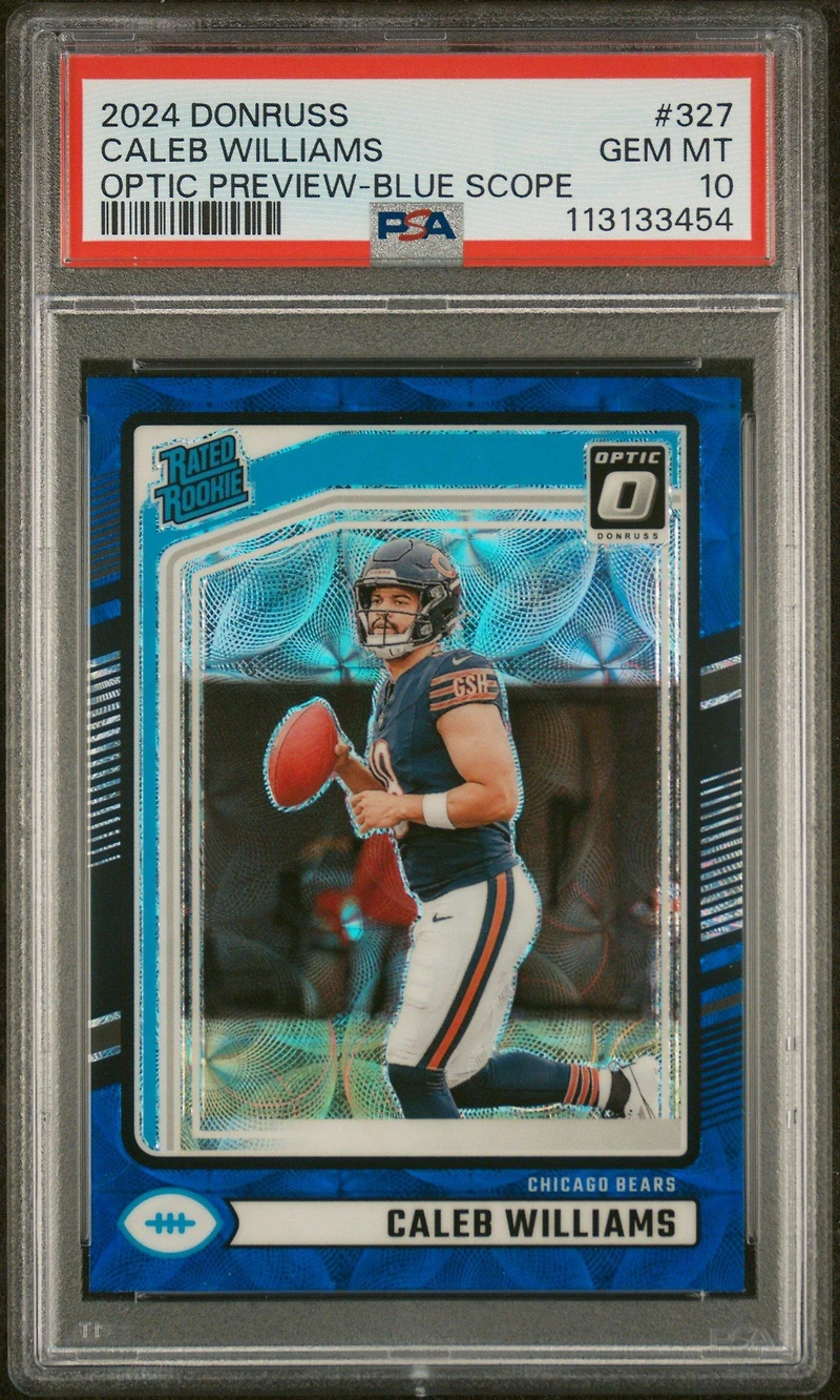 2024 Panini Donruss 327 Caleb Williams Optic Preview-blue Scope PSA 10