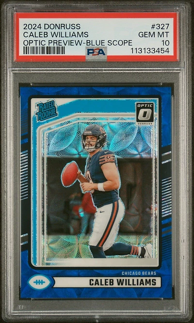 2024 Panini Donruss 327 Caleb Williams Optic Preview-blue Scope PSA 10