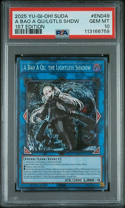 2025 Yu-gi-oh! Suda-supreme Darkness En049 A Bao A Qu, The Lightless Shadow 1st Edition PSA 10
