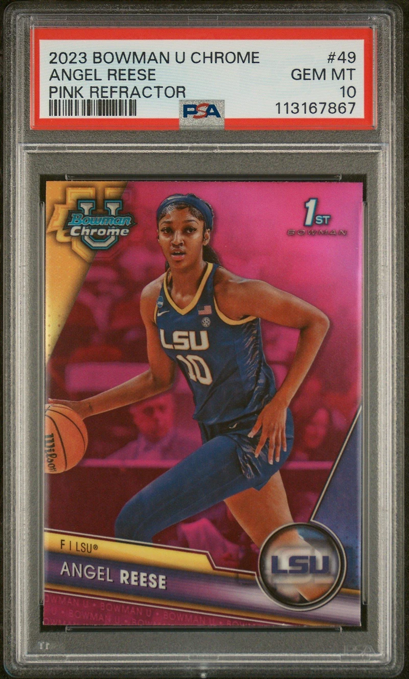 2023 Bowman University Chrome 49 Angel Reese Pink Refractor PSA 10