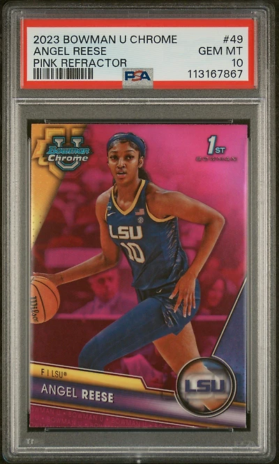 2023 Bowman University Chrome 49 Angel Reese Pink Refractor PSA 10