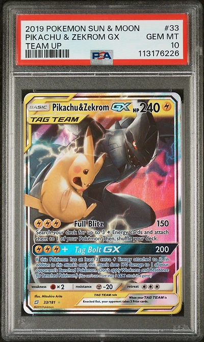 2019 Pokemon Sun & Moon Team Up 33 Pikachu & Zekrom Gx PSA