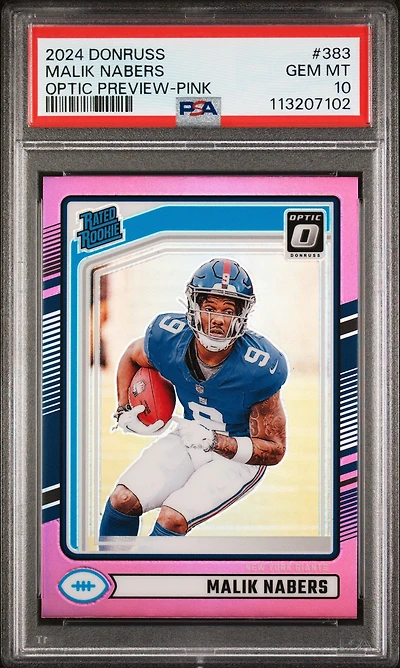 2024 Panini Donruss 383 Malik Nabers Optic Preview-pink PSA 10
